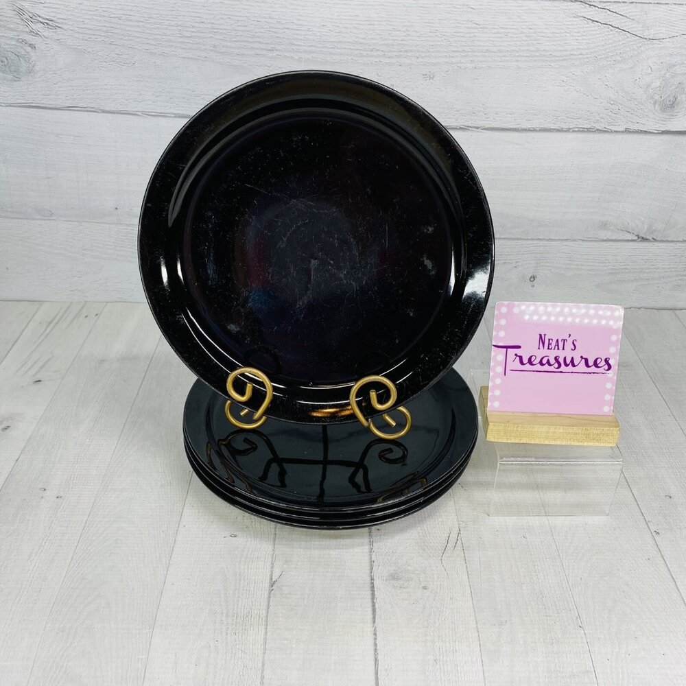 Mainstays STACKABLES BLACK Solid Oven Safe Stoneware Coupe Dinner Plates Set 4